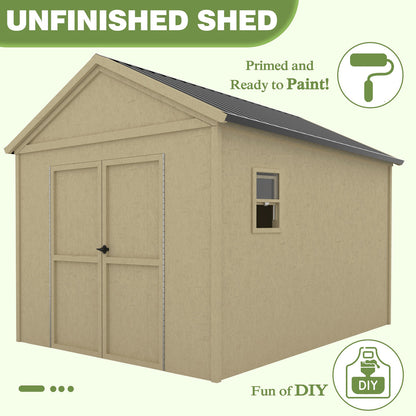 EcoSheds™ Wooden Outdoor Storage Shed 8x12ft with Metal Roof, Lockable Door and Vents