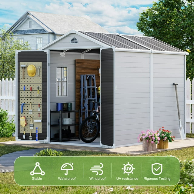 EcoSheds™ LARGE 6x8ft Silver RESIN Outdoor Storage Shed