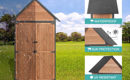 EcoSheds™ Wooden Outdoor Storage Shed 2.5x1.4ft with Metal frame structure