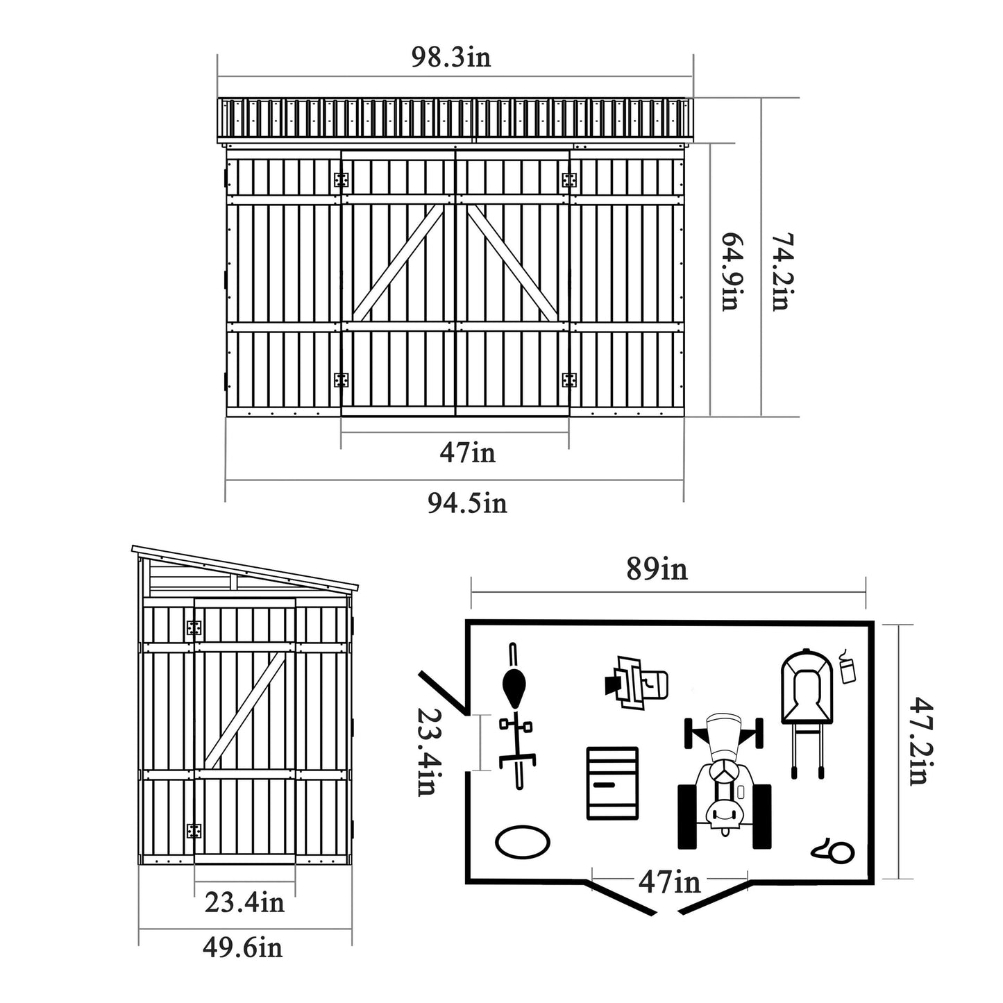 EcoSheds™ Wooden Outdoor Storage Shed 8x4ft with Metal Roof, Lockable Door and Vents