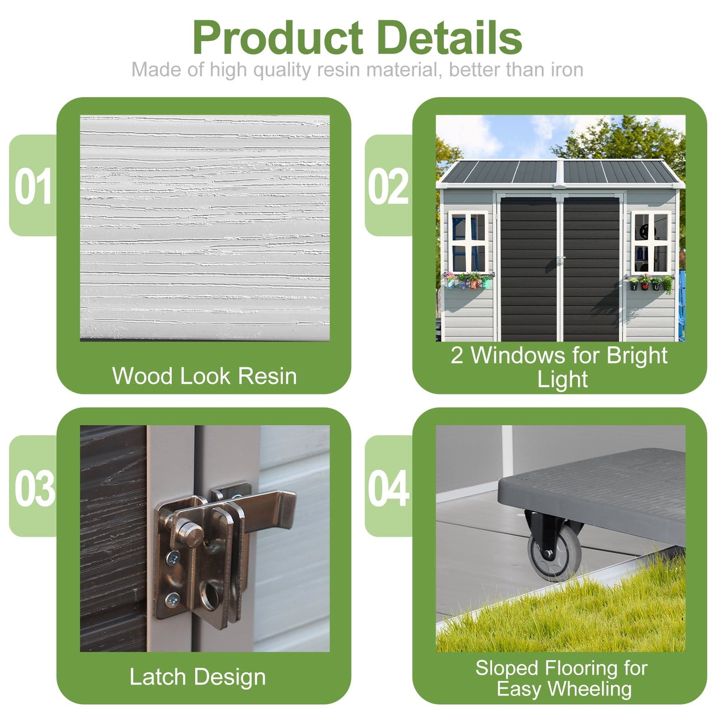 EcoSheds™ LARGE 8x6ft RESIN Outdoor Storage Shed