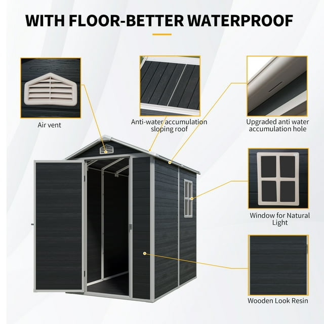 EcoSheds™ MEDIUM 4x6ft Black RESIN Outdoor Storage Shed
