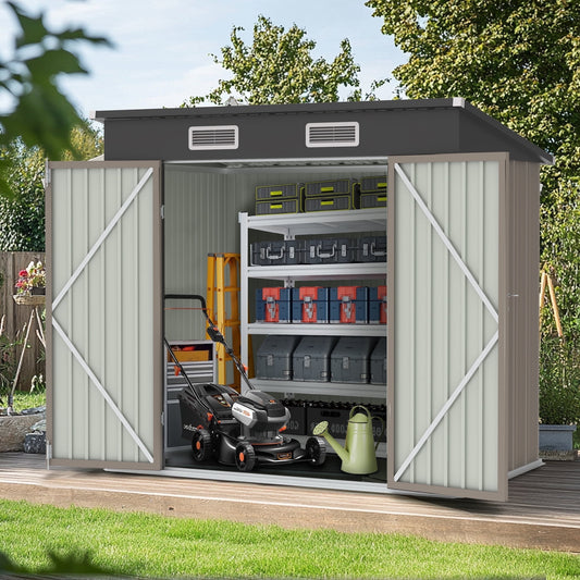 EcoSheds™ MEDIUM 6x4ft Light Brown METAL Outdoor Storage Shed