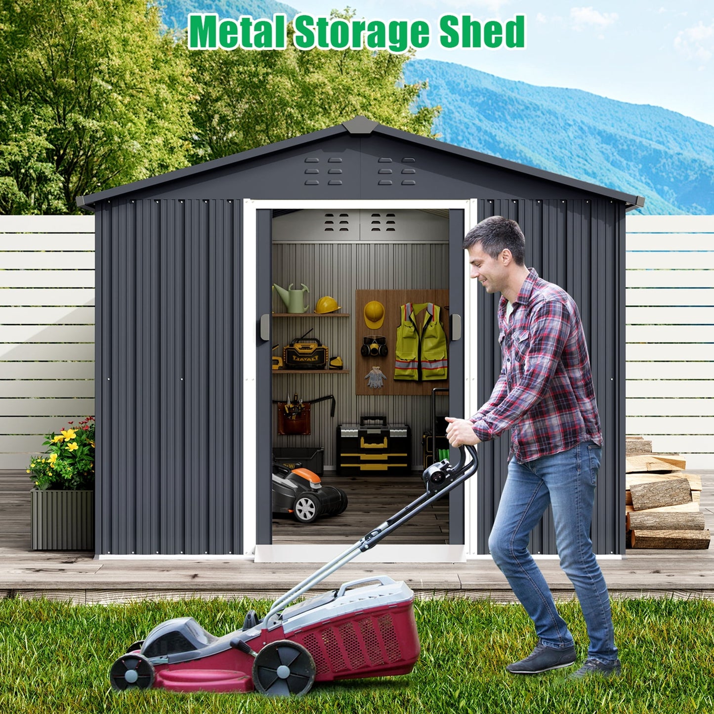 EcoSheds™ EXTRA LARGE 8x15ft METAL Sliding Door Outdoor Storage Sheds