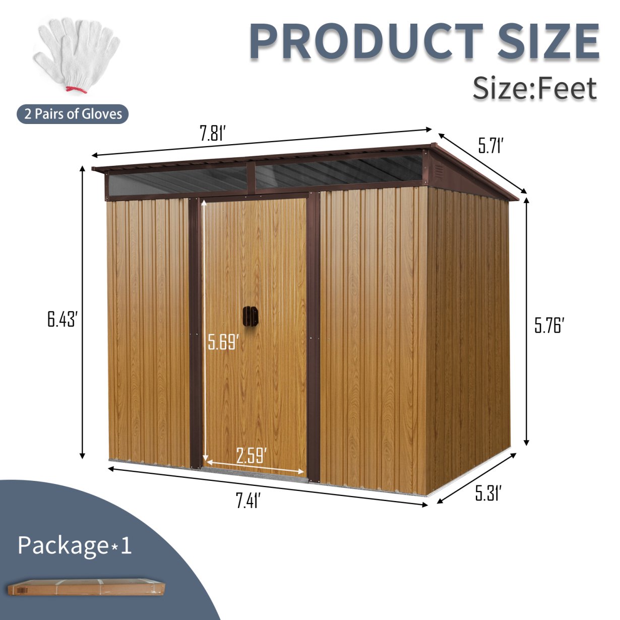 EcoSheds™ LARGE 6x8ft METAL Sliding Door Outdoor Storage Shed