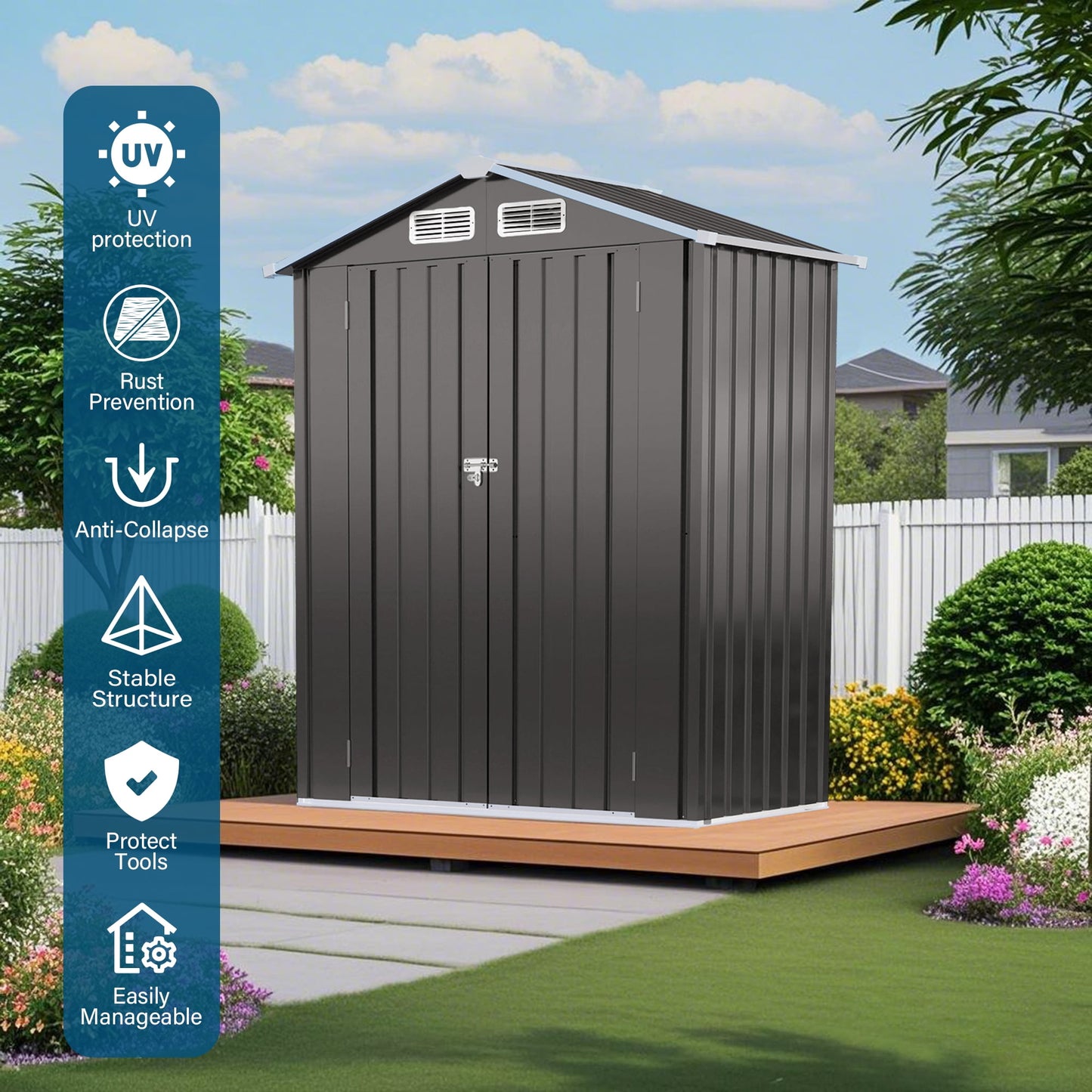 EcoSheds™ SMALL 5x3ft Black METAL Outdoor Storage Shed