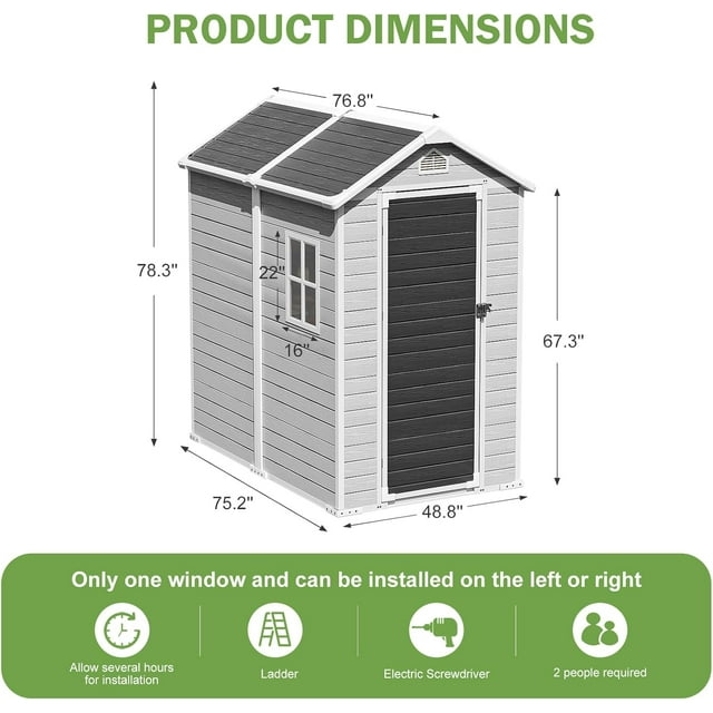EcoSheds™ MEDIUM 4x6ft Gray/Black RESIN Outdoor Storage Shed