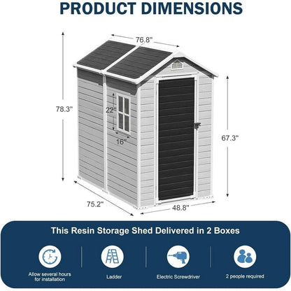 EcoSheds™ MEDIUM 4x6ft Gray/Black RESIN Outdoor Storage Shed