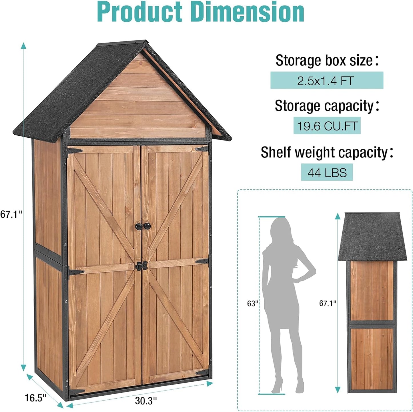 EcoSheds™ Wooden Outdoor Storage Shed 2.5x1.4ft with Metal frame structure