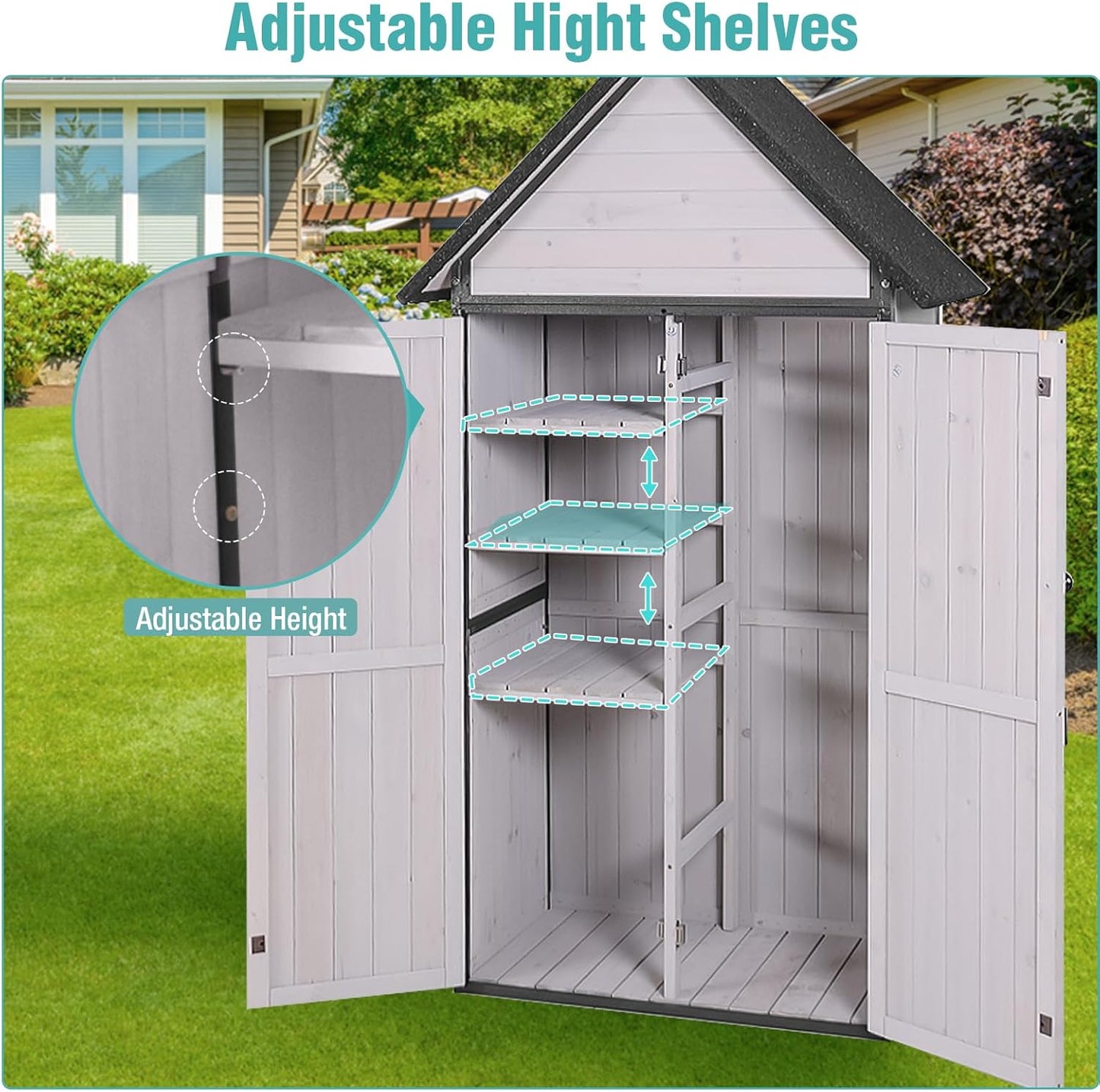 EcoSheds™ Wooden Outdoor Storage Shed 2.5x1.4ft with Metal frame structure