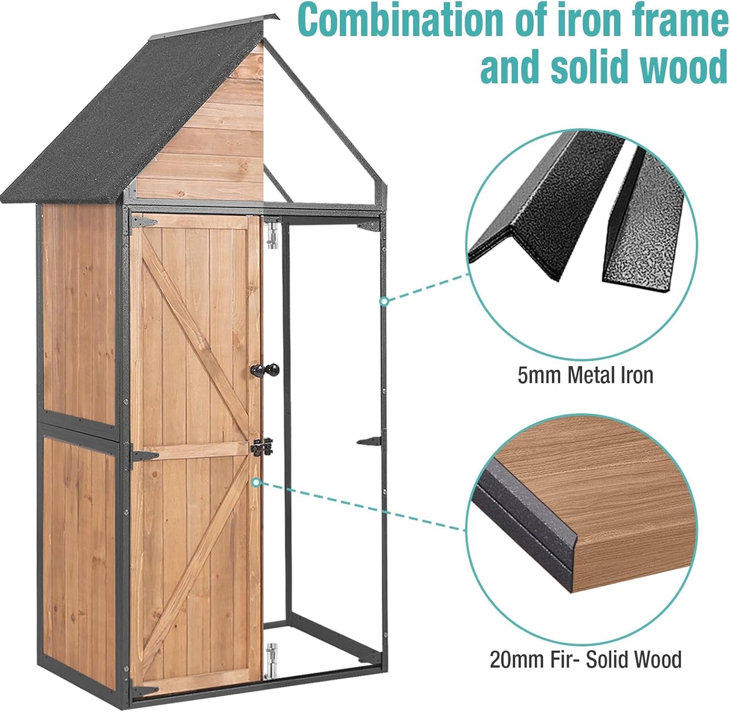 EcoSheds™ Wooden Outdoor Storage Shed 2.5x1.4ft with Metal frame structure