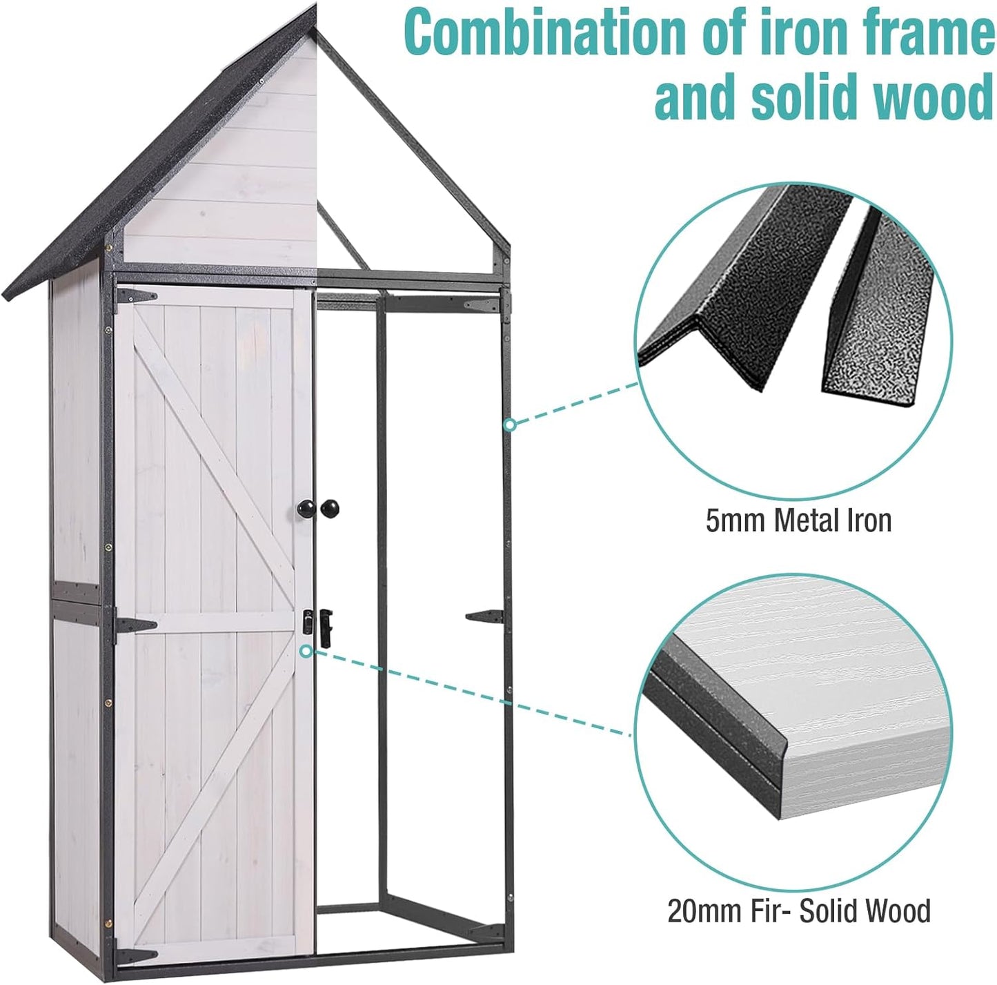 EcoSheds™ Wooden Outdoor Storage Shed 2.5x1.4ft with Metal frame structure