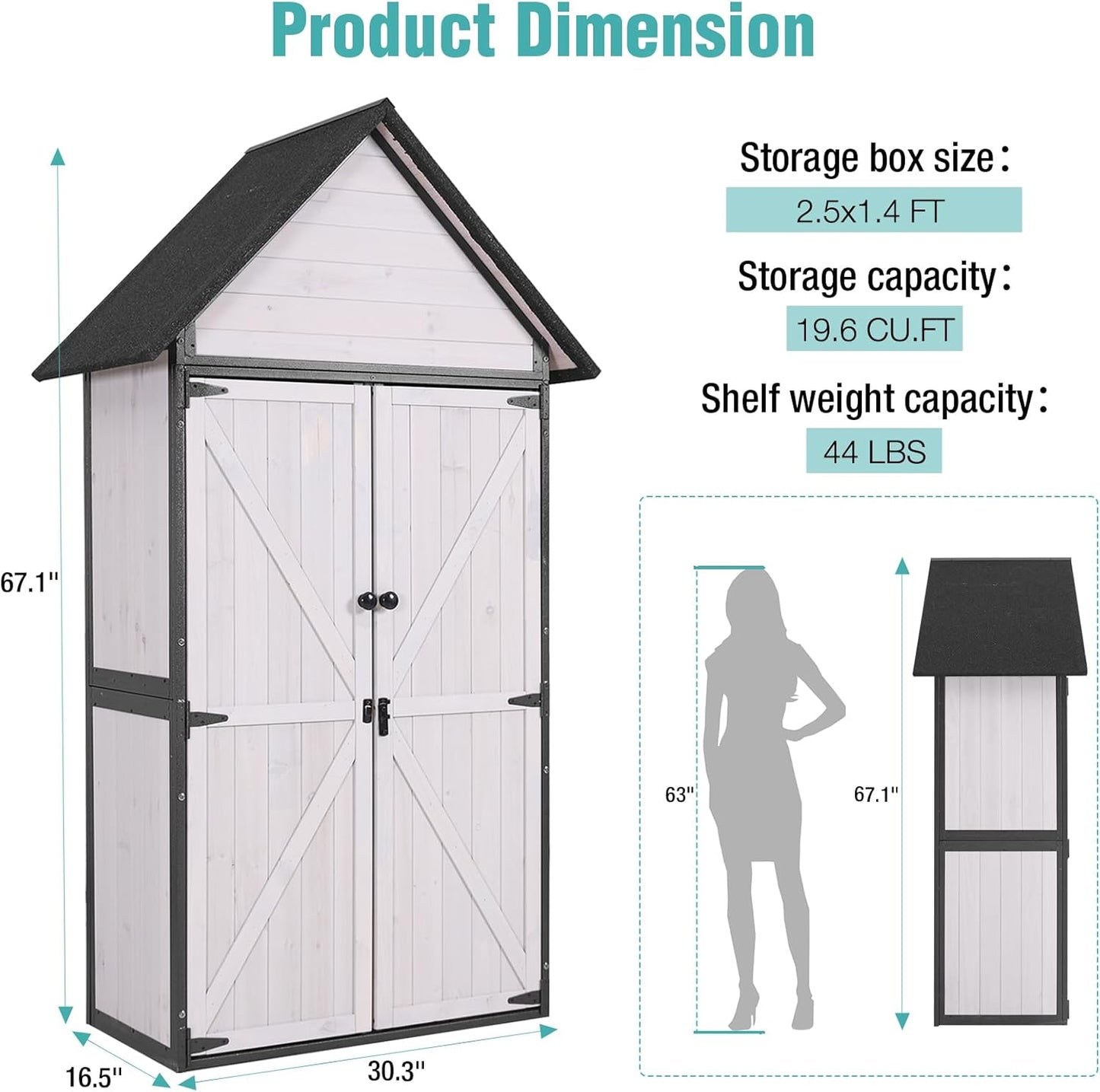 EcoSheds™ Wooden Outdoor Storage Shed 2.5x1.4ft with Metal frame structure