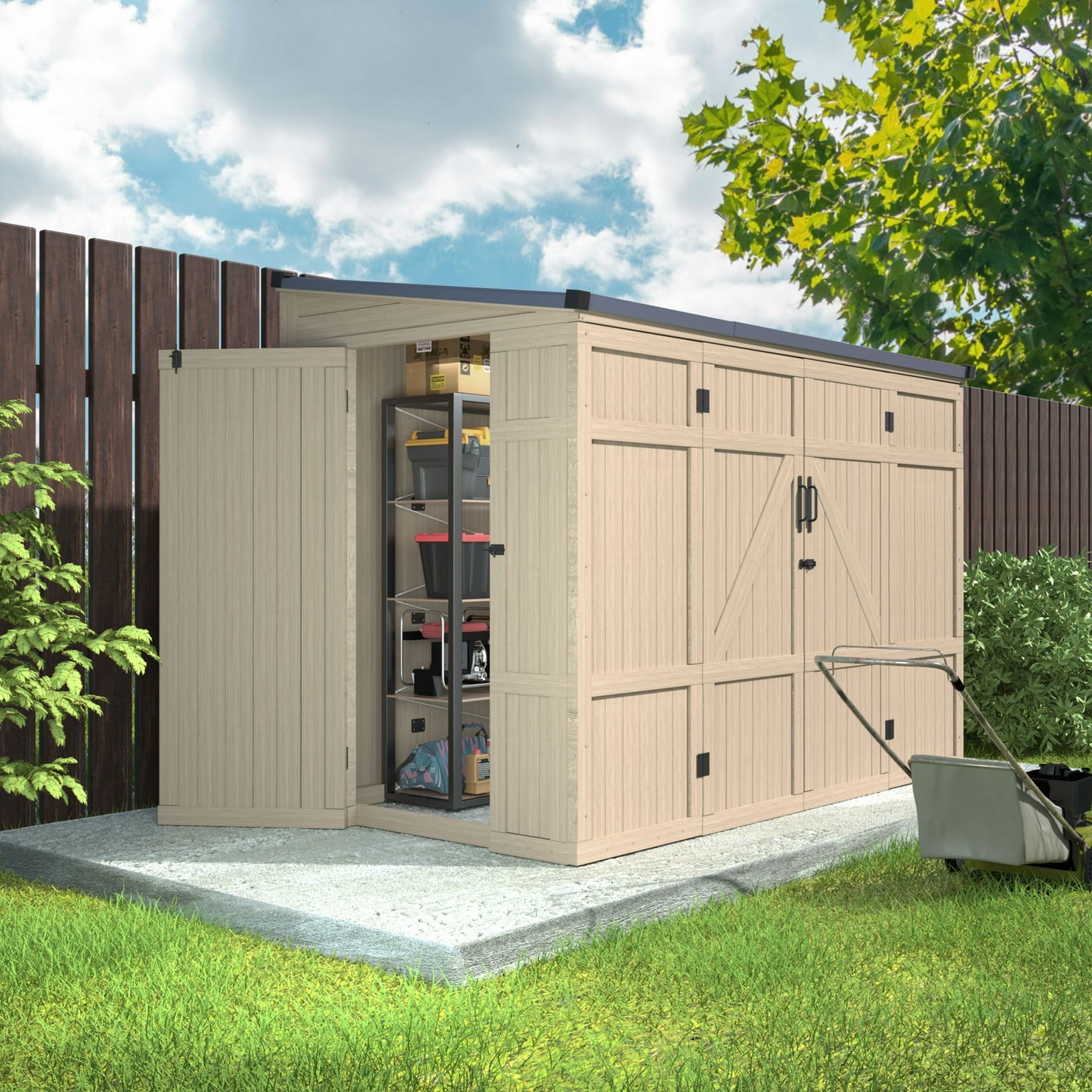 EcoSheds™ Wooden Outdoor Storage Shed 8x4ft with Metal Roof, Lockable Door and Vents