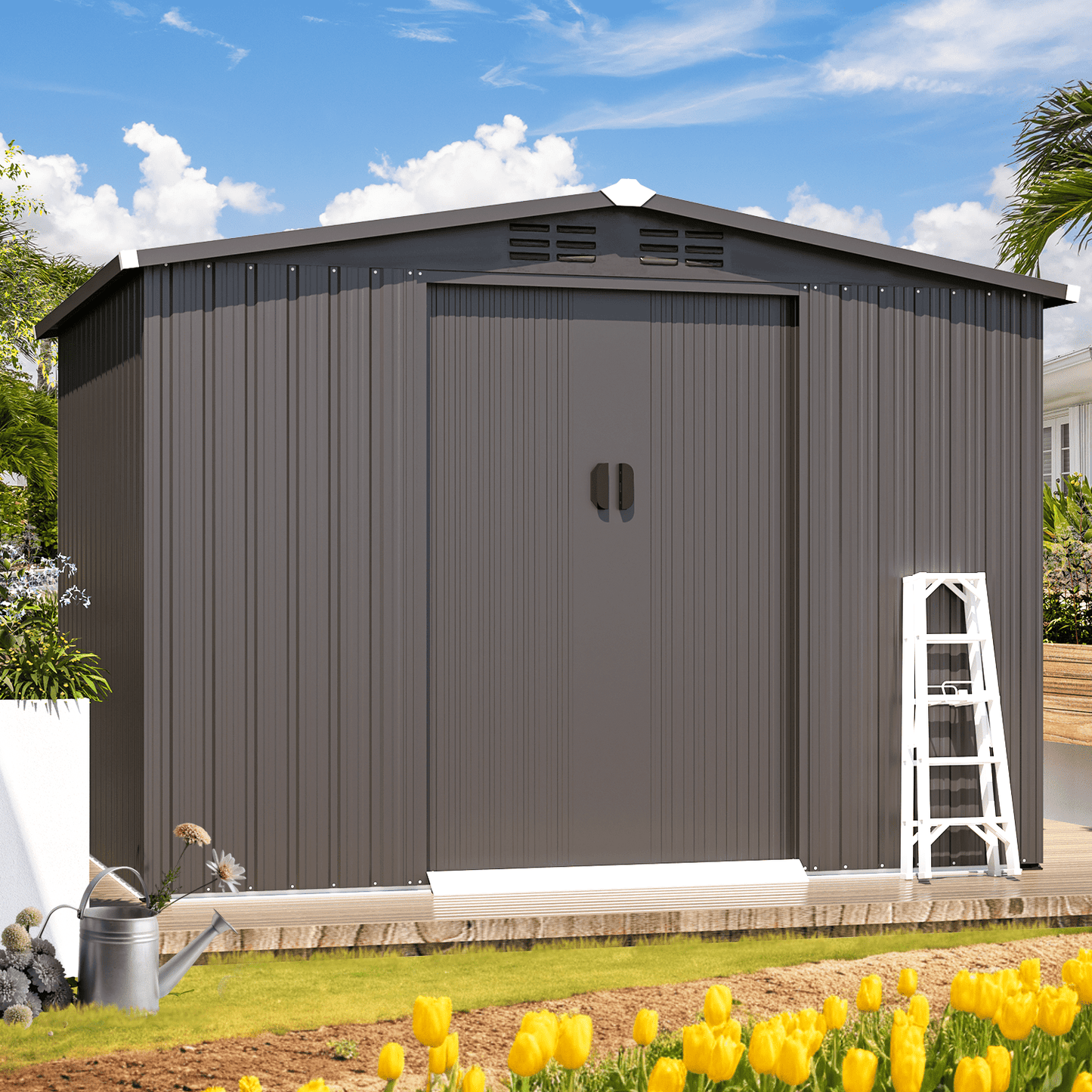 EcoSheds™ LARGE 8x6ft METAL Sliding Door Outdoor Storage Shed