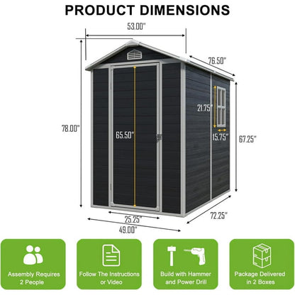 EcoSheds™ MEDIUM 4x6ft Black RESIN Outdoor Storage Shed