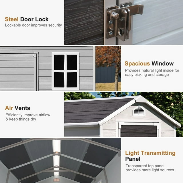 EcoSheds™ LARGE 6x8ft Silver RESIN Outdoor Storage Shed