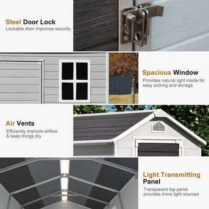 EcoSheds™ LARGE 6x8ft Silver RESIN Outdoor Storage Shed