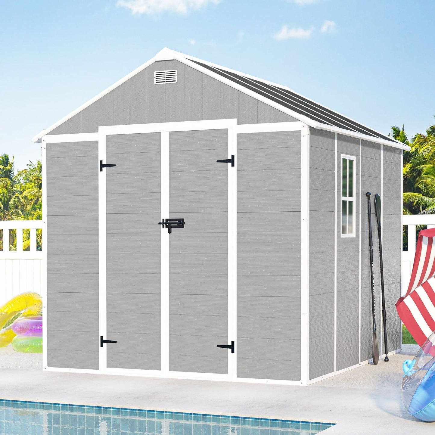 EcoSheds™ EXTRA LARGE Modern 8x8ft RESIN Outdoor Storage Shed