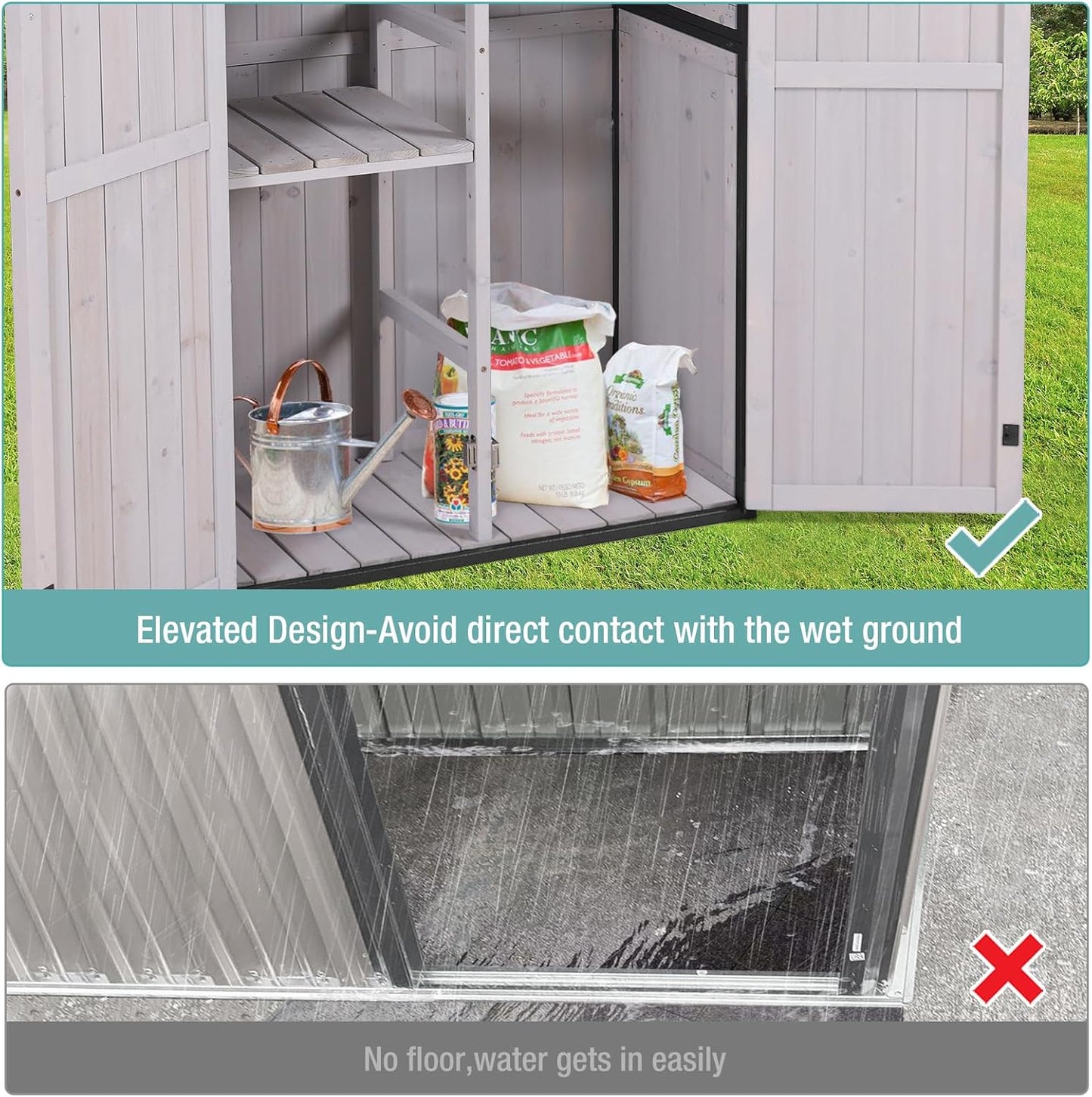 EcoSheds™ Wooden Outdoor Storage Shed 2.5x1.4ft with Metal frame structure