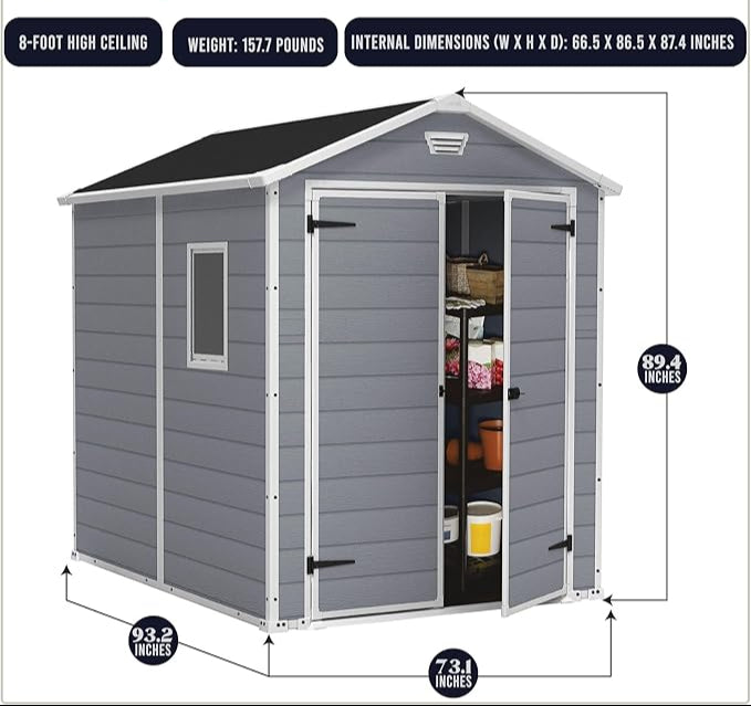 EcoSheds™ LARGE 6x8ft Gray RESIN Outdoor Storage Shed