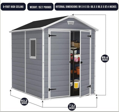 EcoSheds™ LARGE 6x8ft Gray RESIN Outdoor Storage Shed