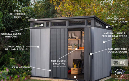EcoSheds™ EXTRA LARGE Modern 7x7ft RESIN Outdoor Storage Shed
