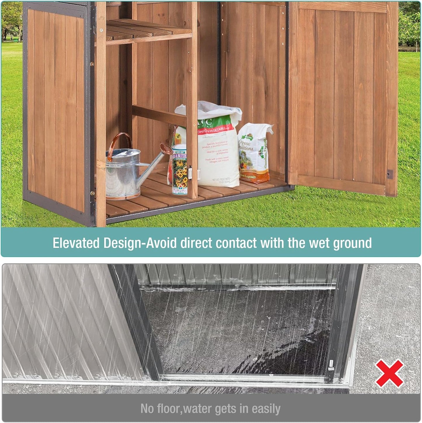 EcoSheds™ Wooden Outdoor Storage Shed 2.5x1.4ft with Metal frame structure