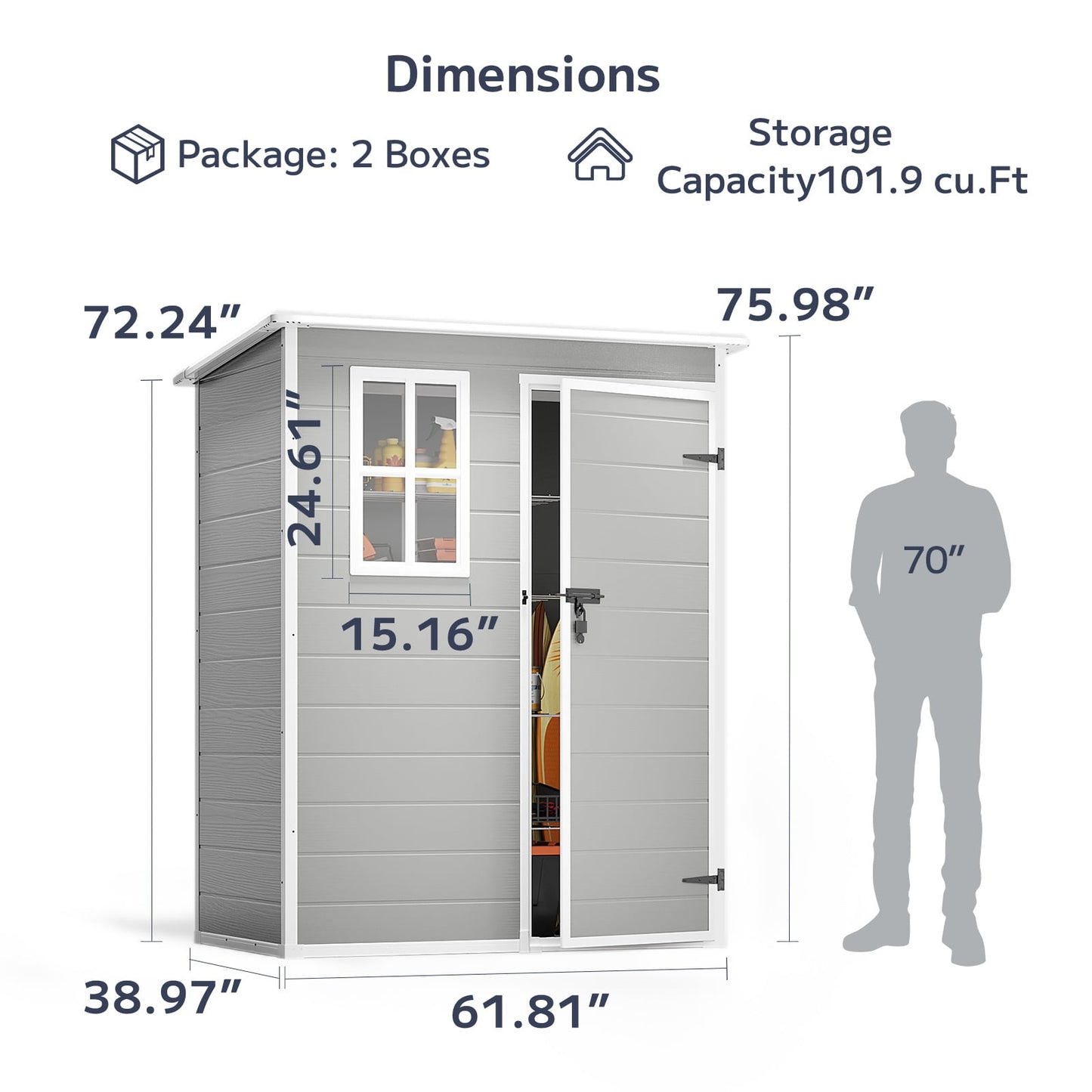 EcoSheds™ SMALL 5x3ft Gray RESIN Outdoor Storage Shed