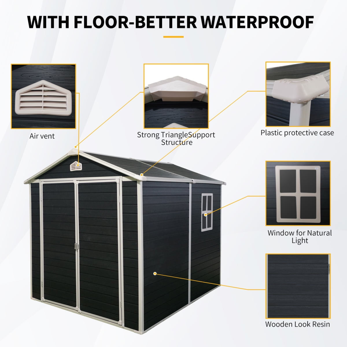 EcoSheds™ LARGE 6x8ft Black RESIN Outdoor Storage Shed