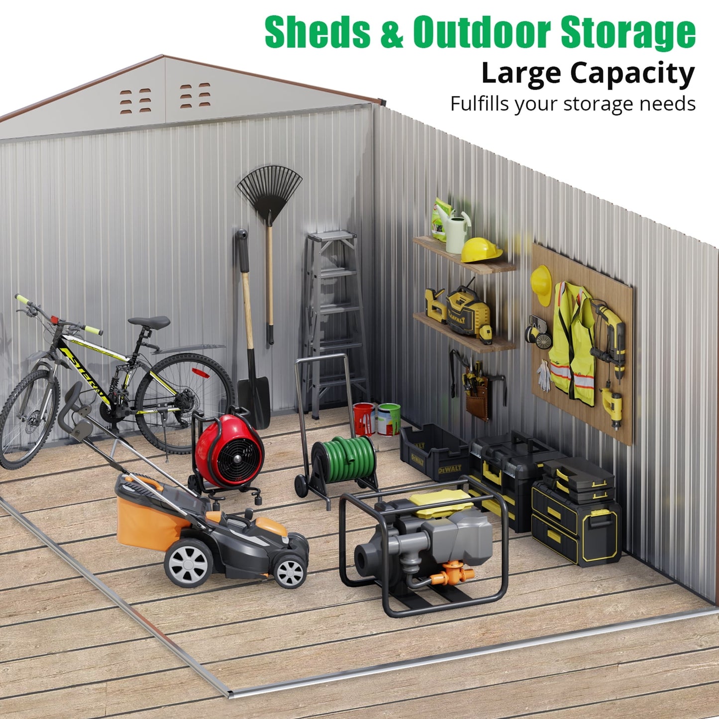 EcoSheds™ EXTRA LARGE 8x15ft METAL Sliding Door Outdoor Storage Sheds