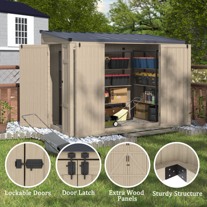 EcoSheds™ Wooden Outdoor Storage Shed 8x4ft with Metal Roof, Lockable Door and Vents