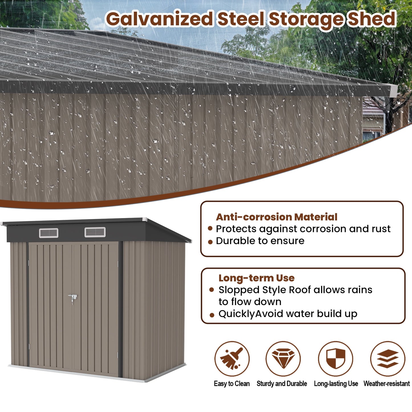 EcoSheds™ MEDIUM 6x4ft Light Brown METAL Outdoor Storage Shed