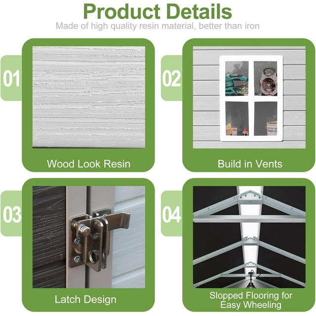 EcoSheds™ MEDIUM 4x6ft Gray/Black RESIN Outdoor Storage Shed