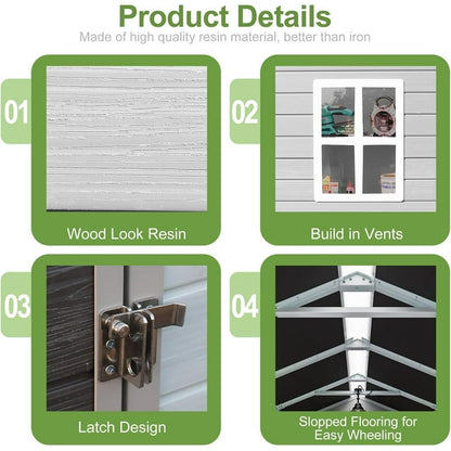 EcoSheds™ MEDIUM 4x6ft Gray/Black RESIN Outdoor Storage Shed
