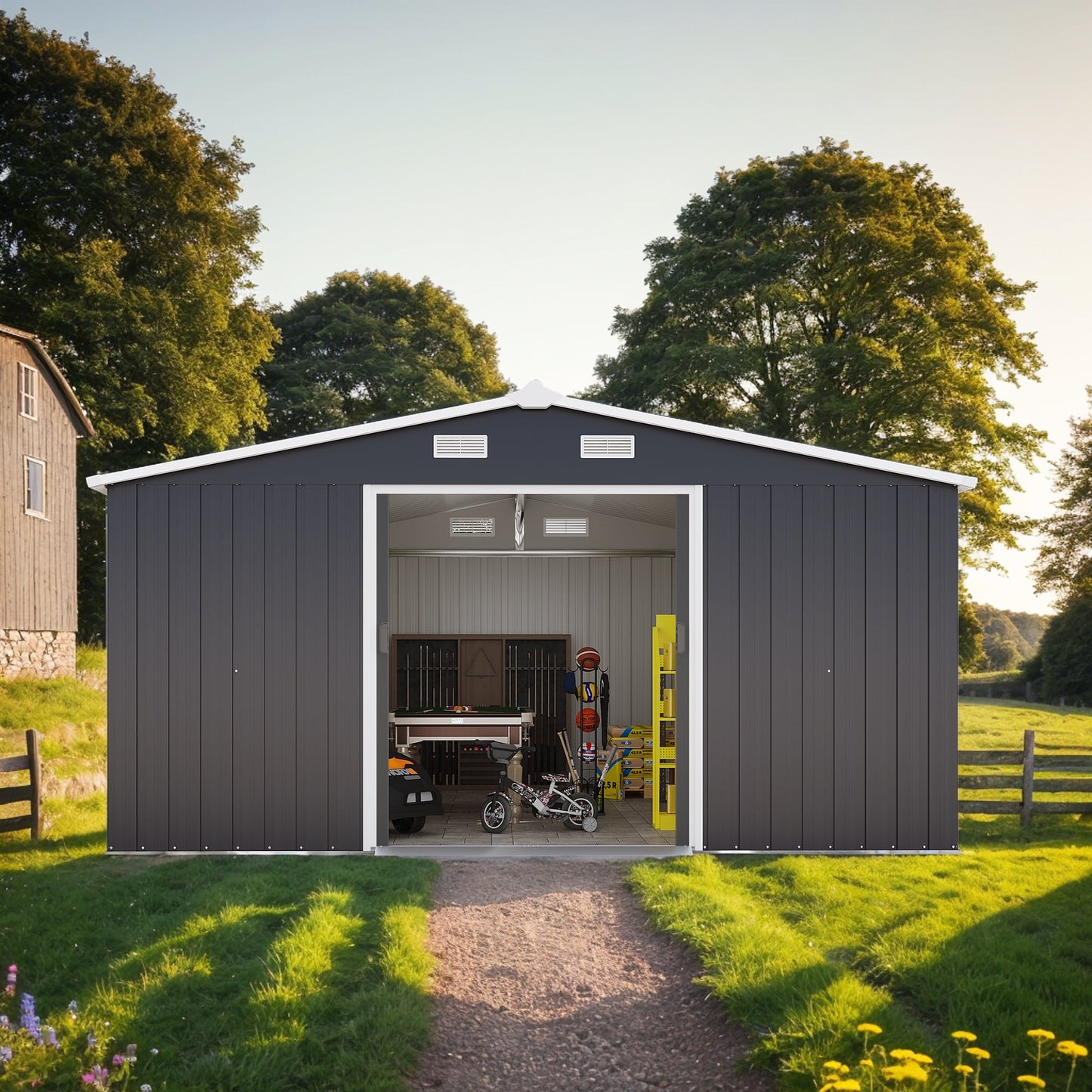 EcoSheds™ EXTRA LARGE Premium 10x12ft METAL Sliding Doors & Dual Sunlit Windows Outdoor Storage Sheds