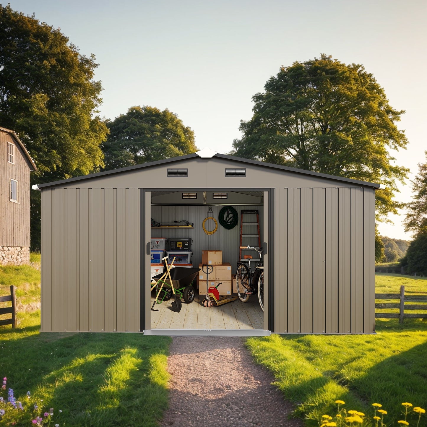 EcoSheds™ EXTRA LARGE Premium 10x12ft METAL Sliding Doors & Dual Sunlit Windows Outdoor Storage Sheds