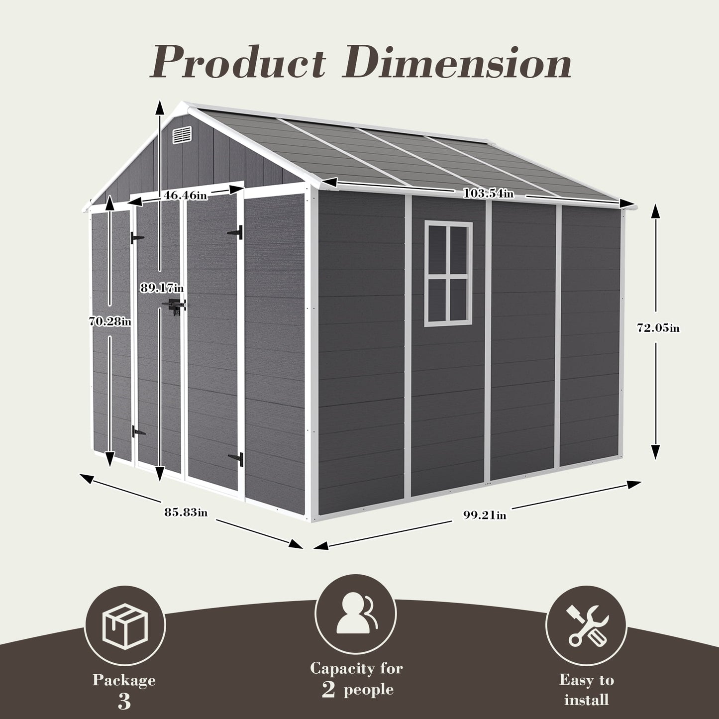 EcoSheds™ EXTRA LARGE Modern 8x8ft RESIN Outdoor Storage Shed