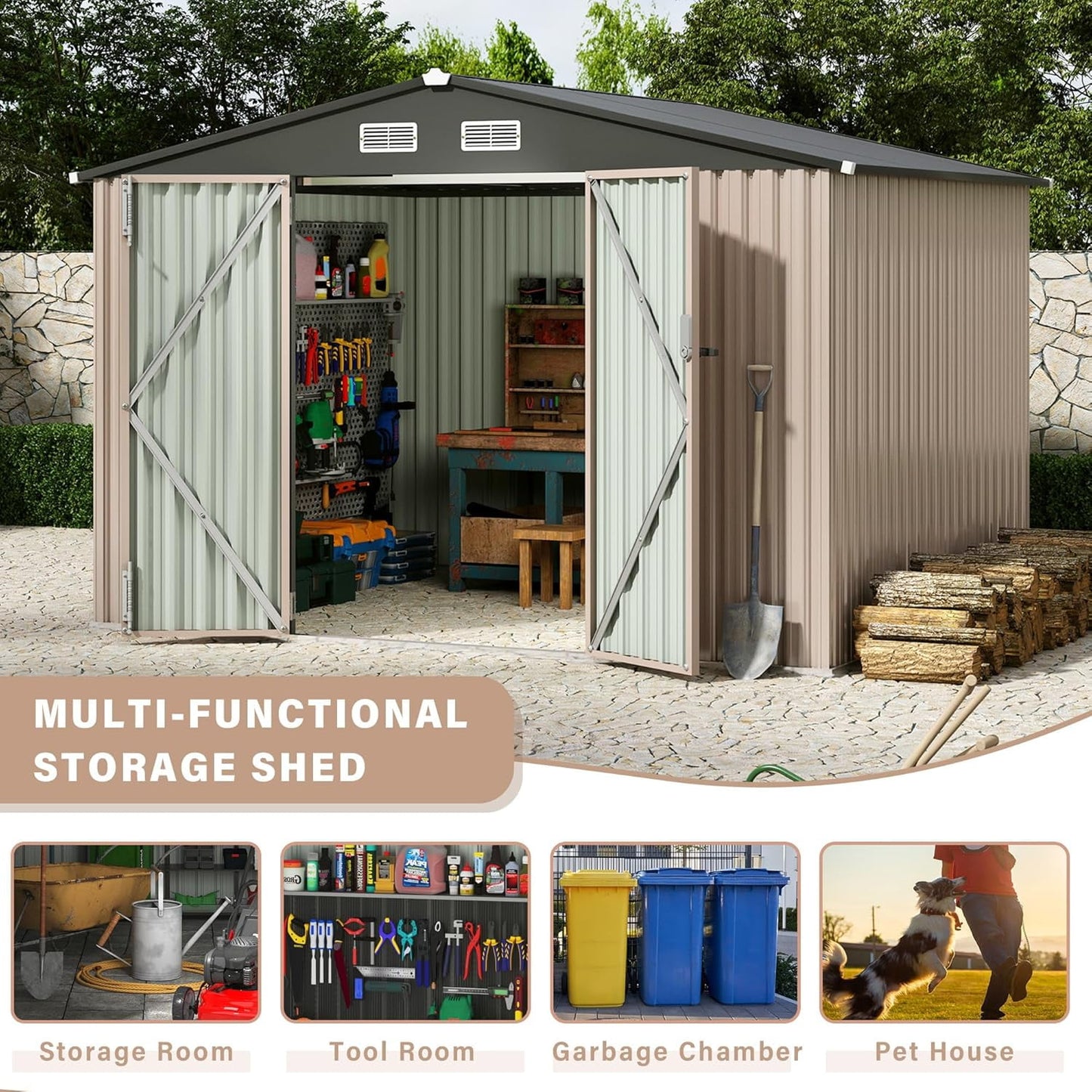 EcoSheds™ EXTRA LARGE 8x10ft METAL Outdoor Storage Shed