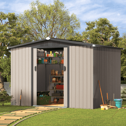 EcoSheds™ LARGE 8x6ft METAL Sliding Door Outdoor Storage Shed