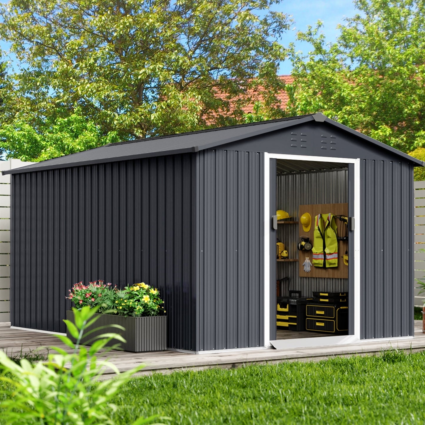 EcoSheds™ EXTRA LARGE 8x15ft METAL Sliding Door Outdoor Storage Sheds