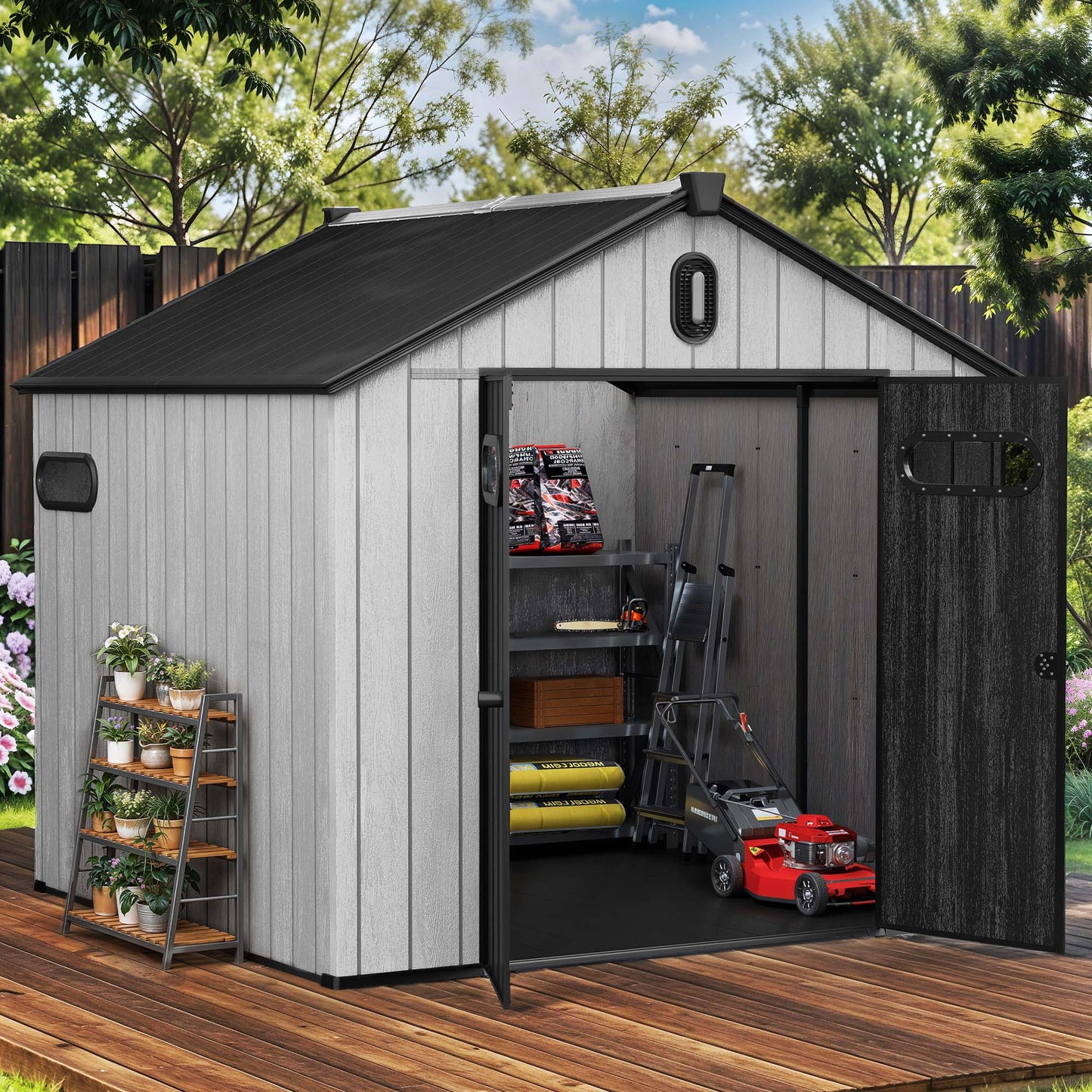 EcoSheds™ EXTRA LARGE Modern 8x8ft RESIN Outdoor Storage Shed
