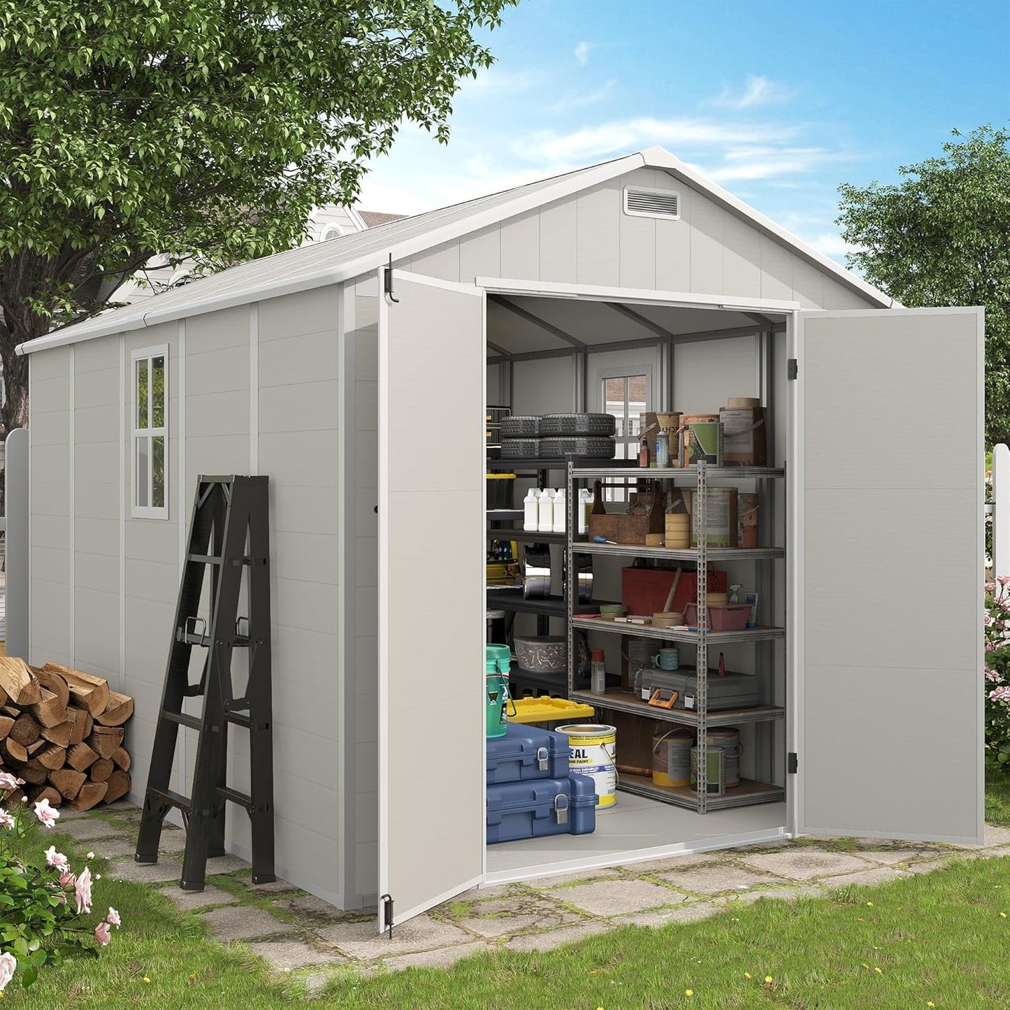 EcoSheds™ EXTRA LARGE Modern 8x10ft RESIN Outdoor Storage Shed