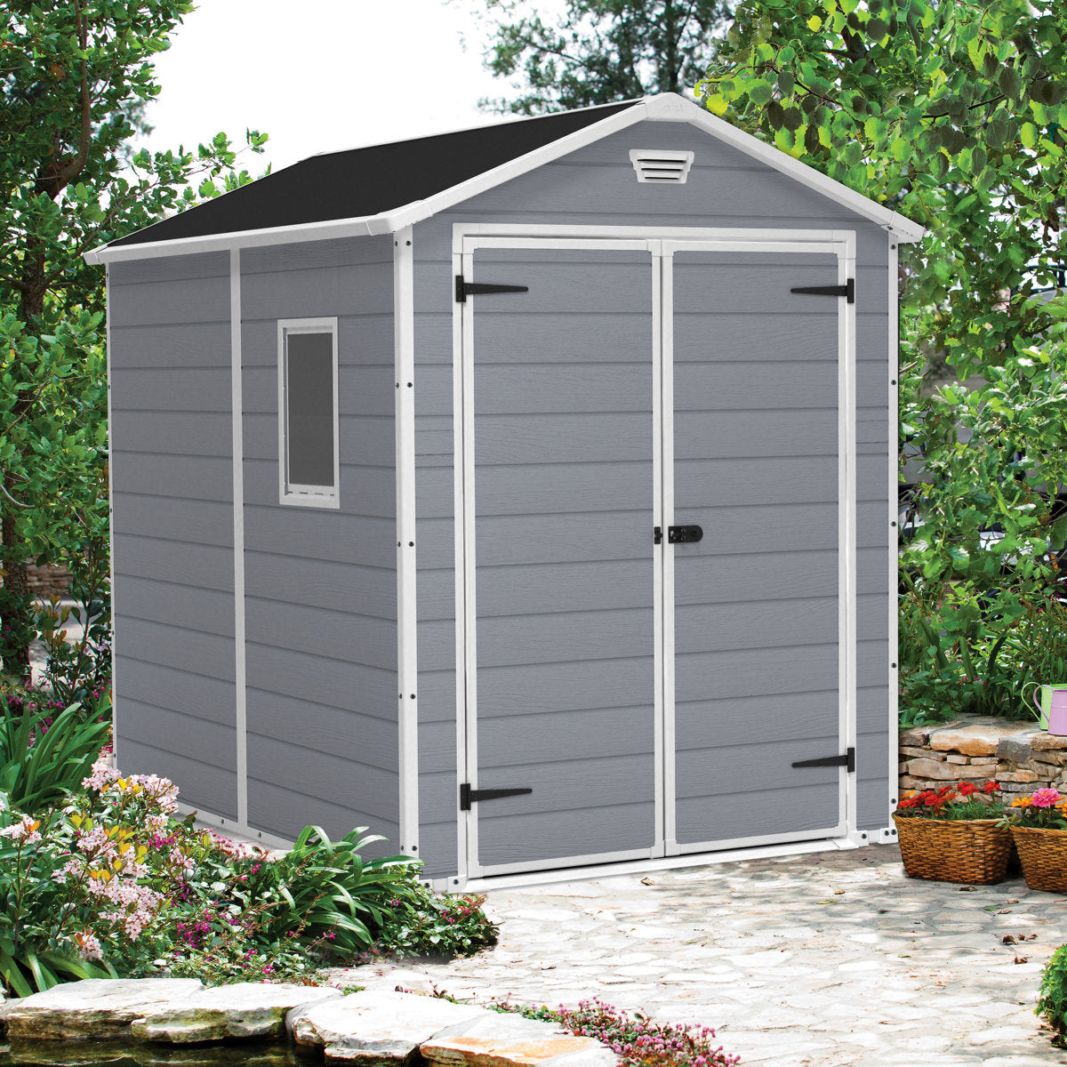 EcoSheds™ LARGE 6x8ft Gray RESIN Outdoor Storage Shed