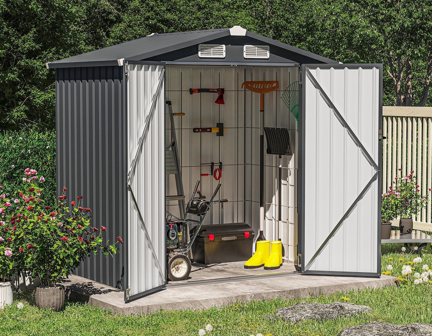 EcoSheds™ MEDIUM 6x4ft Black METAL Outdoor Storage Shed