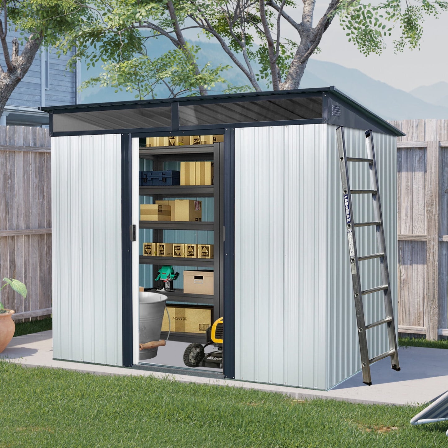 EcoSheds™ LARGE 6x8ft METAL Sliding Door Outdoor Storage Shed
