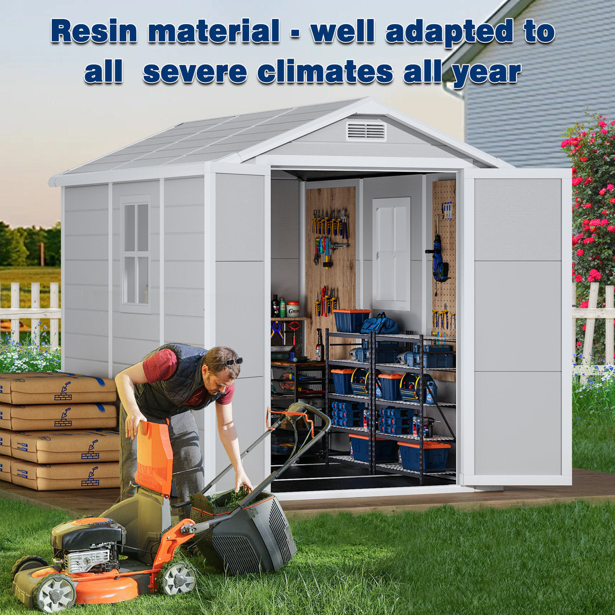EcoSheds™ LARGE 6x8ft Gray RESIN Outdoor Storage Shed