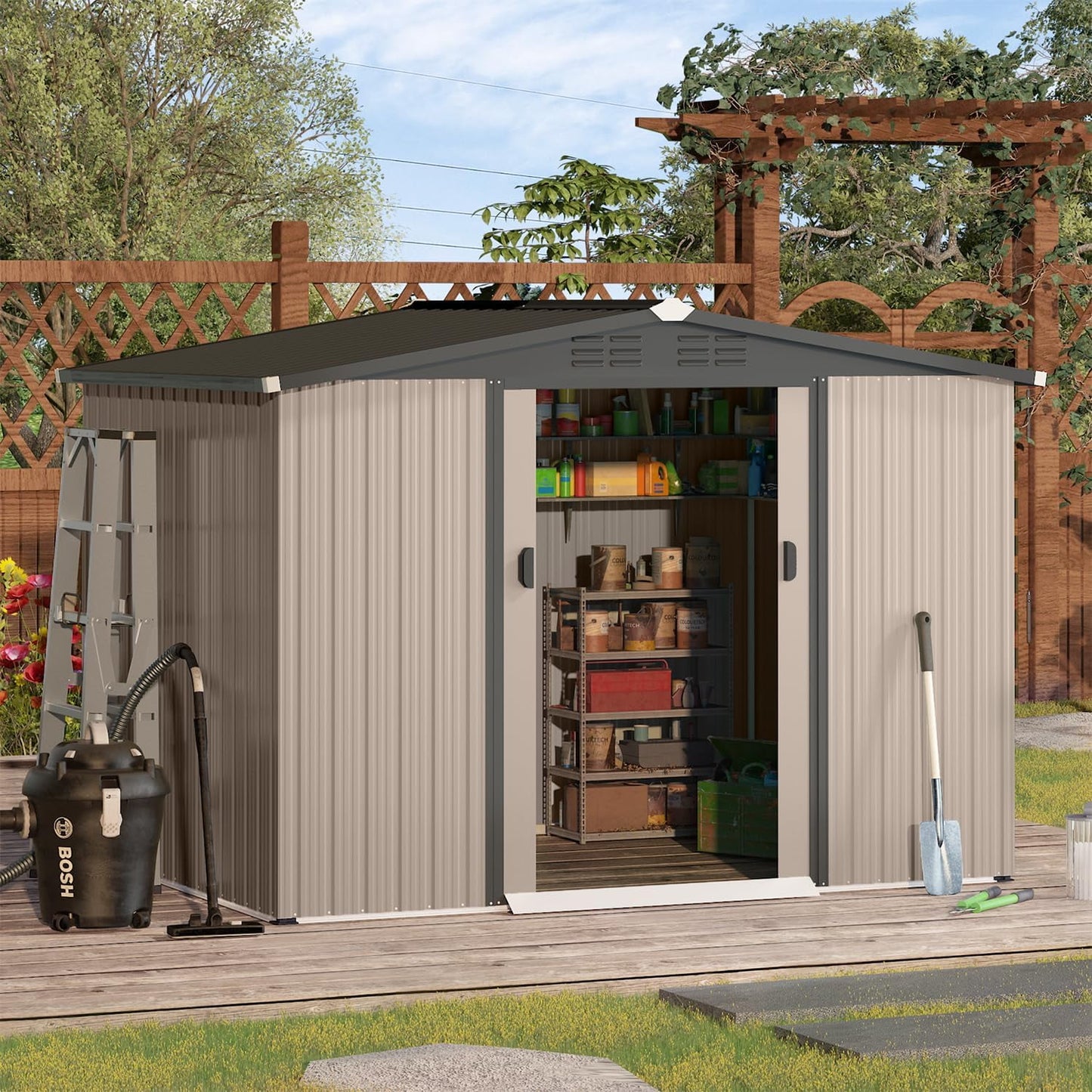 EcoSheds™ LARGE 8x6ft METAL Sliding Door Outdoor Storage Shed