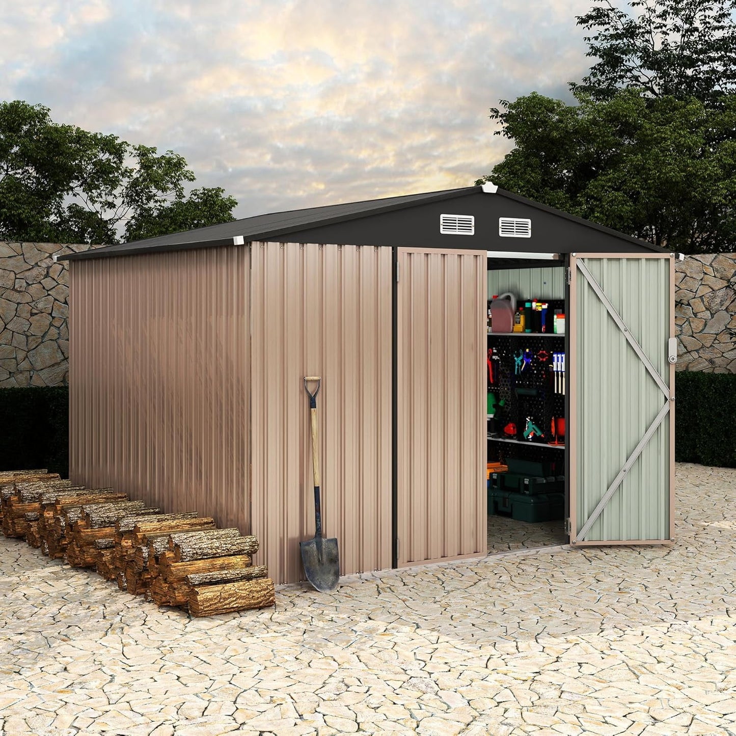EcoSheds™ EXTRA LARGE 8x10ft METAL Outdoor Storage Shed