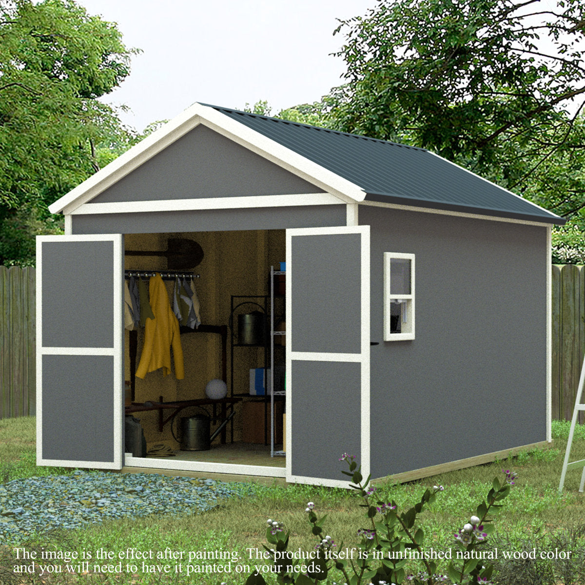 EcoSheds™ Wooden Outdoor Storage Shed 8x12ft with Metal Roof, Lockable Door and Vents